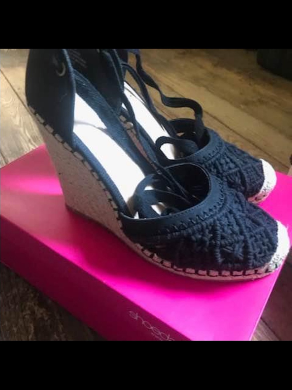Black Espadrille Wedge Sandals with Ankle Tie 10